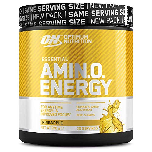 Optimum Nutrition ON Amino Energy Pre Workout en Polvo, Bebida Energética con Beta Alanina, Vitamina C, Cafeína, Aminoacidos Incluyendo BCAA, Piña, 30 Porciones, 270g, Embalaje Puede Variar