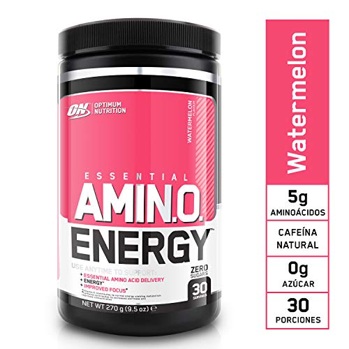 Optimum Nutrition ON Amino Energy Pre Workout en Polvo, Bebida Energética con Beta Alanina, Vitamina C, Cafeína, Aminoacidos Incluyendo BCAA, Sandía, 30 Porciones, 270g, Embalaje Puede Variar