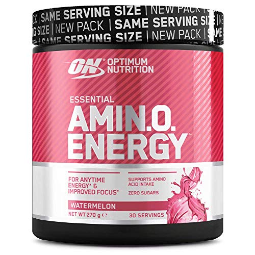 Optimum Nutrition ON Amino Energy Pre Workout en Polvo, Bebida Energética con Beta Alanina, Vitamina C, Cafeína, Aminoacidos Incluyendo BCAA, Sandía, 30 Porciones, 270g, Embalaje Puede Variar