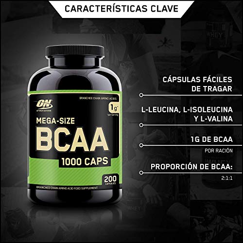 Optimum Nutrition ON BCAA 1000, Cápsulas BCAA, Suplementos Deportivos, Rico en Aminoacidos Ramificados y Esenciales, para mejor recuperación, sin sabor, 200 porciones, 400 Cápsulas