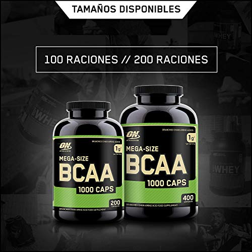 Optimum Nutrition ON BCAA 1000, Cápsulas BCAA, Suplementos Deportivos, Rico en Aminoacidos Ramificados y Esenciales, para mejor recuperación, sin sabor, 200 porciones, 400 Cápsulas