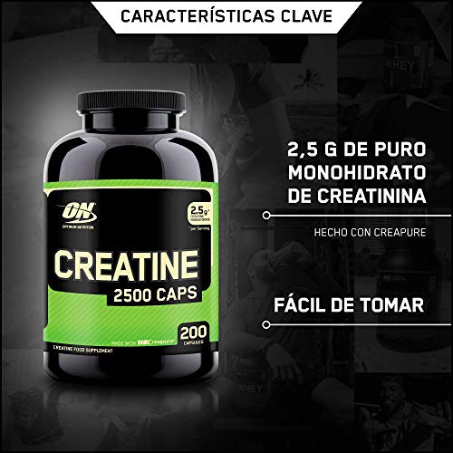 OPTIMUM NUTRITION ON Creatine 2500mg, Creatina en Cápsulas, Suplementos Deportivos de Creatina Monohidrato para Musculacion, Sin Sabor, 100 Porciones, 200 Cápsulas