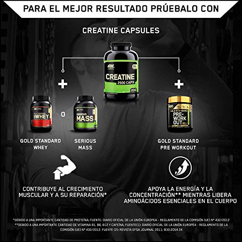 OPTIMUM NUTRITION ON Creatine 2500mg, Creatina en Cápsulas, Suplementos Deportivos de Creatina Monohidrato para Musculacion, Sin Sabor, 100 Porciones, 200 Cápsulas OPTIMUM NUTRITION ON Creatine 2500mg, Creatina en Cápsulas, Suplementos Deportivos de Creatina Monohidrato para Musculacion, Sin Sabor, 100 Porciones, 200 Cápsulas