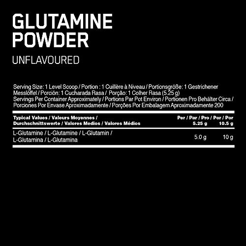 Optimum Nutrition ON Glutamine, l Glutamina en Polvo, Aminoacido, Suplementos para Ganar Masa Muscular, Sin Sabor, 120 Porciones, 630 g