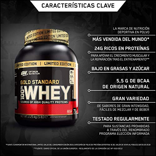 Optimum Nutrition ON Gold Standard 100% whey proteína en polvo suplementos deportivos con glutamina y aminoacidos micronizados incluyendo BCAA, cinnamon roll, 75 porciones, 2.27 kg