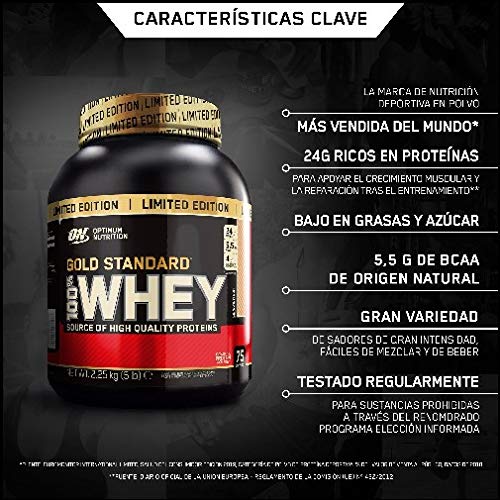 Optimum Nutrition ON Gold Standard 100% whey proteína en polvo suplementos deportivos con glutamina y aminoacidos micronizados incluyendo BCAA, cinnamon roll, 75 porciones, 2.27 kg