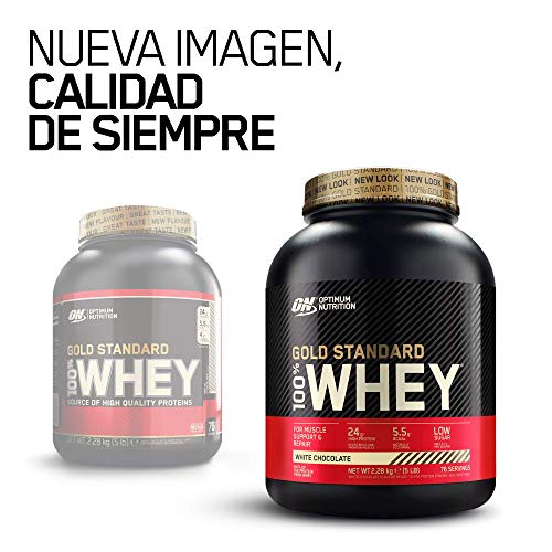 Optimum Nutrition ON Gold Standard 100% Whey Proteína en Polvo Suplementos Deportivos, Glutamina y Aminoacidos, BCAA, Chocolate Blanco, 76 Porciones, 2.28 kg, Embalaje Puede Variar