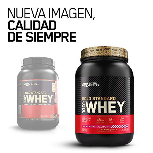 Optimum Nutrition ON Gold Standard 100% Whey Proteína en Polvo Suplementos Deportivos, Glutamina y Aminoacidos, BCAA, Chocolate Blanco y Frambuesa, 30 Porciones, 900 g, Embalaje Puede Variar