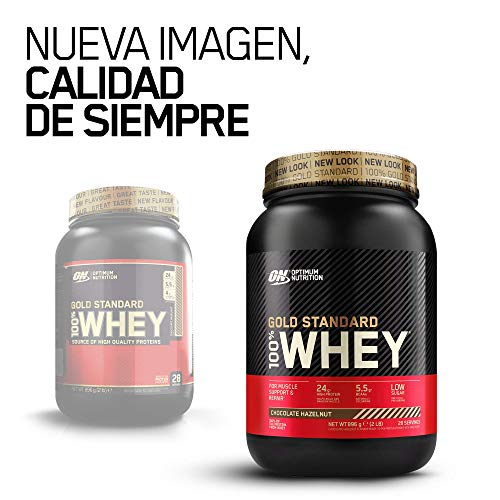 Optimum Nutrition ON Gold Standard 100% Whey Proteína en Polvo Suplementos Deportivos, Glutamina y Aminoacidos, BCAA, Chocolate y Avellana, 28 Porciones, 900g, Embalaje Puede Variar