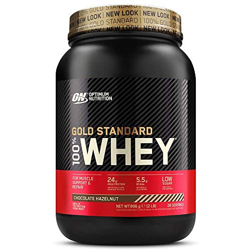 Optimum Nutrition ON Gold Standard 100% Whey Proteína en Polvo Suplementos Deportivos, Glutamina y Aminoacidos, BCAA, Chocolate y Avellana, 28 Porciones, 900g, Embalaje Puede Variar