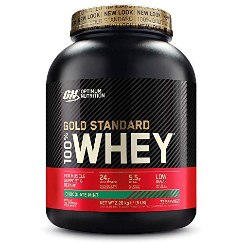 Optimum Nutrition ON Gold Standard 100% Whey Proteína en Polvo Suplementos Deportivos, Glutamina y Aminoacidos, BCAA, Chocolate y Menta, 73 Porciones, 2.26kg, Embalaje Puede Variar