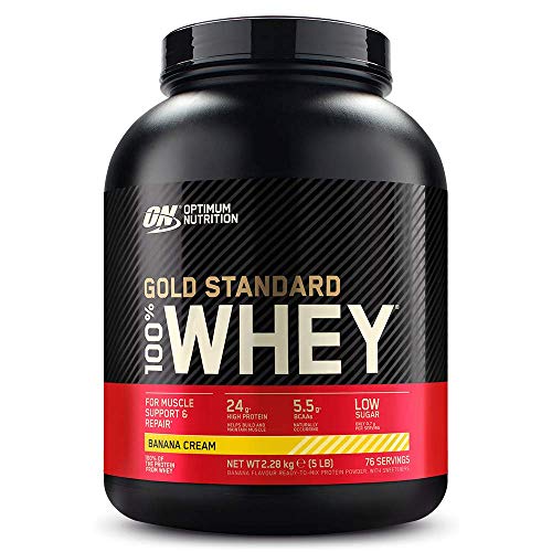 Optimum Nutrition ON Gold Standard 100% Whey Proteína en Polvo Suplementos Deportivos, Glutamina y Aminoacidos, BCAA, Crema de Plátano, 76 Porciones, 2.28kg, Embalaje Puede Variar