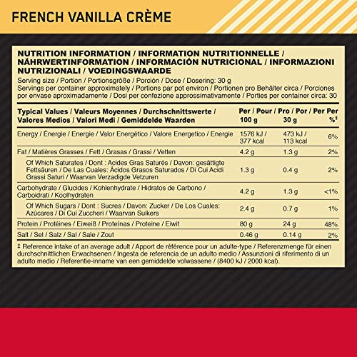 Optimum Nutrition ON Gold Standard 100% Whey Proteína en Polvo Suplementos Deportivos, Glutamina y Aminoacidos, BCAA, Crema de Vainilla Francesa, 30 Porciones, 900g, Embalaje Puede Variar Optimum Nutrition ON Gold Standard 100% Whey Proteína en Polvo Suplementos Deportivos, Glutamina y Aminoacidos, BCAA, Crema de Vainilla Francesa, 30 Porciones, 900g, Embalaje Puede Variar
