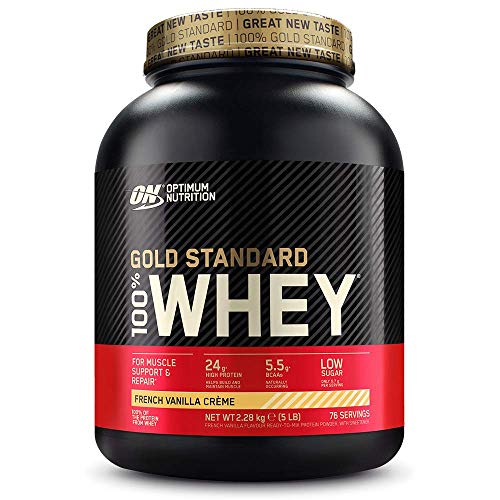 Optimum Nutrition ON Gold Standard 100% Whey Proteína en Polvo Suplementos Deportivos, Glutamina y Aminoacidos, BCAA, Crema de Vainilla Francesa, 76 Porciones, 2.28kg, Embalaje Puede Variar