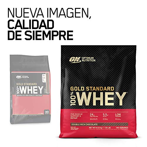 Optimum Nutrition ON Gold Standard 100% Whey Proteína en Polvo Suplementos Deportivos, Glutamina y Aminoacidos, BCAA, Double Rich Chocolate, 146 Porciones, 4.54kg, Embalaje Puede Variar