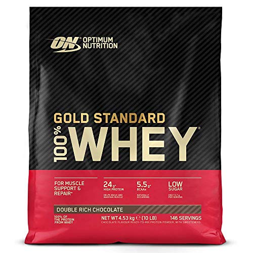 Optimum Nutrition ON Gold Standard 100% Whey Proteína en Polvo Suplementos Deportivos, Glutamina y Aminoacidos, BCAA, Double Rich Chocolate, 146 Porciones, 4.54kg, Embalaje Puede Variar