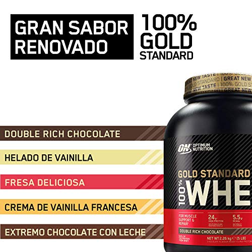 Optimum Nutrition ON Gold Standard 100% Whey Proteína en Polvo Suplementos Deportivos, Glutamina y Aminoacidos, BCAA, Double Rich Chocolate, 146 Porciones, 4.54kg, Embalaje Puede Variar