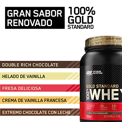 Optimum Nutrition ON Gold Standard 100% Whey Proteína en Polvo Suplementos Deportivos, Glutamina y Aminoacidos, BCAA, Double Rich Chocolate, 29 Porciones, 900 g, Embalaje Puede Variar