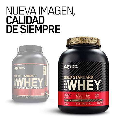 Optimum Nutrition ON Gold Standard 100% Whey Proteína en Polvo Suplementos Deportivos, Glutamina y Aminoacidos, BCAA, Double Rich Chocolate, 73 Porciones, 2.26kg, Embalaje Puede Variar