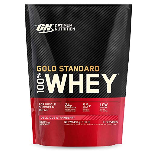 Optimum Nutrition ON Gold Standard 100% Whey Proteína en Polvo Suplementos Deportivos, Glutamina y Aminoacidos, BCAA, Fresa Deliciosa, 15 Porciones, 450g, Embalaje Puede Variar Optimum Nutrition ON Gold Standard 100% Whey Proteína en Polvo Suplementos Deportivos, Glutamina y Aminoacidos, BCAA, Fresa Deliciosa, 15 Porciones, 450g, Embalaje Puede Variar