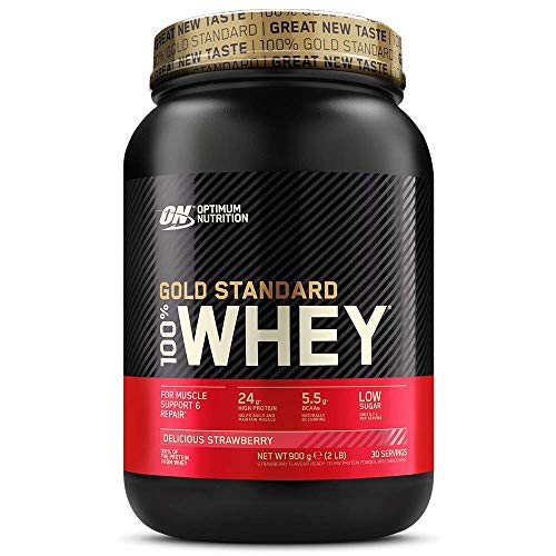Optimum Nutrition ON Gold Standard 100% Whey Proteína en Polvo Suplementos Deportivos, Glutamina y Aminoacidos, BCAA, Fresa Deliciosa, 30 Porciones, 900 g, Embalaje Puede Variar