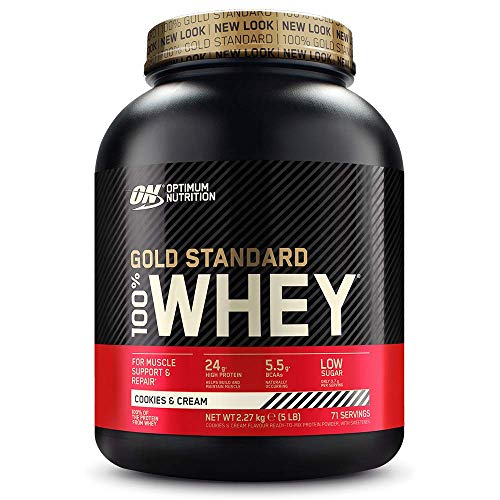 Optimum Nutrition ON Gold Standard 100% Whey Proteína en Polvo Suplementos Deportivos, Glutamina y Aminoacidos, BCAA, Galletas y Crema, 71 Porciones, 2.27kg, Embalaje Puede Variar Optimum Nutrition ON Gold Standard 100% Whey Proteína en Polvo Suplementos Deportivos, Glutamina y Aminoacidos, BCAA, Galletas y Crema, 71 Porciones, 2.27kg, Embalaje Puede Variar