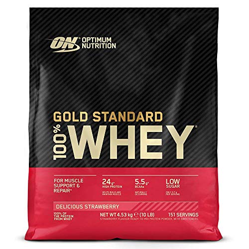 Optimum Nutrition ON Gold Standard 100% Whey Proteína en Polvo Suplementos Deportivos, Glutamina y Aminoacidos, BCAA, Helado de Vainilla, 146 porciones, 4.54 kg, Embalaje puede variar