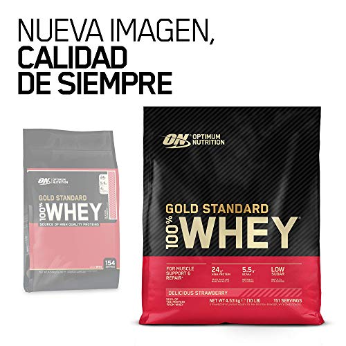 Optimum Nutrition ON Gold Standard 100% Whey Proteína en Polvo Suplementos Deportivos, Glutamina y Aminoacidos, BCAA, Helado de Vainilla, 146 porciones, 4.54 kg, Embalaje puede variar