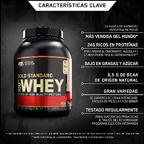 Optimum Nutrition ON Gold Standard 100% Whey Proteína en Polvo Suplementos Deportivos, Glutamina y Aminoacidos, BCAA, Rocky Road, 72 Porciones, 2.27 kg