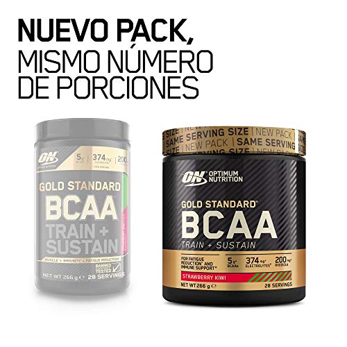 Optimum Nutrition ON Gold Standard BCAA Polvo, Suplementos Deportivos con Aminoacidos, Vitamina C, Zinc, Magnesio y Electrolitos, Fresa y Kiwi, 28 Porciones, 266g, Embalaje Puede Variar