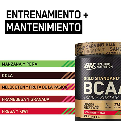 Optimum Nutrition ON Gold Standard BCAA Polvo, Suplementos Deportivos con Aminoacidos, Vitamina C, Zinc, Magnesio y Electrolitos, Fresa y Kiwi, 28 Porciones, 266g, Embalaje Puede Variar Optimum Nutrition ON Gold Standard BCAA Polvo, Suplementos Deportivos con Aminoacidos, Vitamina C, Zinc, Magnesio y Electrolitos, Fresa y Kiwi, 28 Porciones, 266g, Embalaje Puede Variar