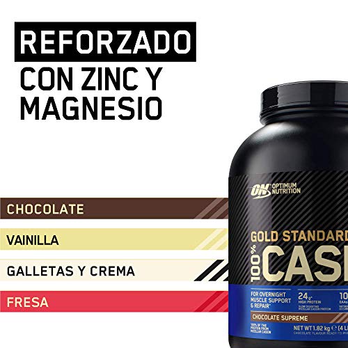 Optimum Nutrition ON Gold Standard Casein, Proteinas de Caseina en Polvo con BCAA Aminoacidos Esenciales, Zinc y Magnesio en Polvo, Chocolate, 55 Porciones, 1,82 kg, Embalaje Puede Variar