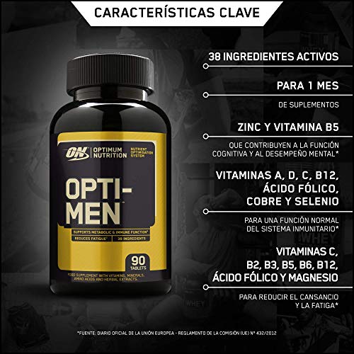 Optimum Nutrition ON Opti-Men, Suplemento Multivitamínico, Multivitaminas y Minerales para Hombres con BCAA, Glutamina, Vitamina C, Zinc y Magnesio, sin sabor, 30 porciones, 90 Cápsulas