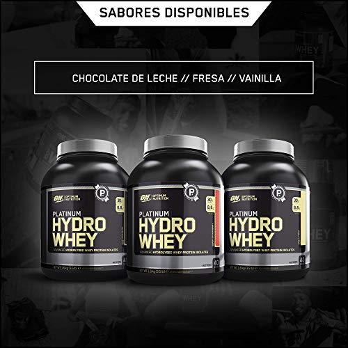 Optimum Nutrition ON Platinum Hydro Whey, Proteínas en Polvo, para Masa Muscular y Musculacion, fuente de BCAA, bajo en Calorías, Fresa, 40 porciones, 1.6 kg