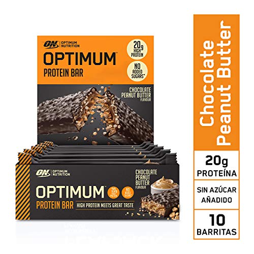 Optimum Nutrition ON Protein Bar barritas proteínas con whey protein isolate, dulces altas en proteína y low carb, chocolate mantequilla de cacahuete, 10 barras (10 x 62 g)