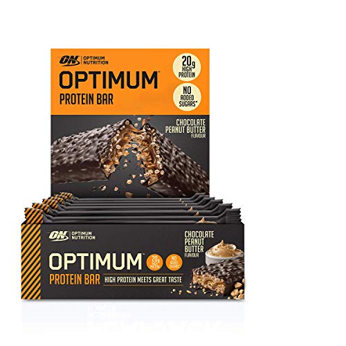 Optimum Nutrition ON Protein Bar barritas proteínas con whey protein isolate, dulces altas en proteína y low carb, chocolate mantequilla de cacahuete, 10 barras (10 x 62 g)