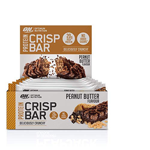 Optimum Nutrition ON Protein Crisp Bar barritas proteínas con whey protein isolate, dulces altas en proteína y low carb, peanut butter, 10 barras (10 x 65 g)