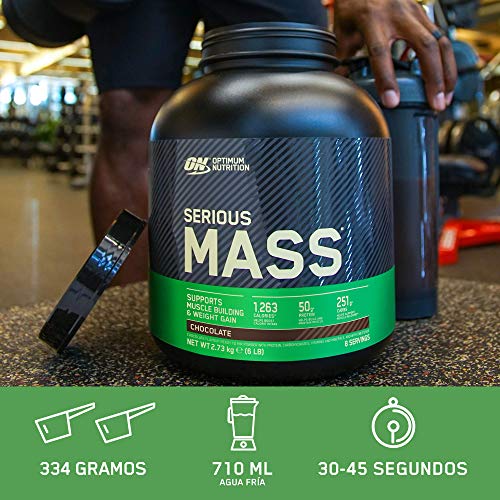 Optimum Nutrition ON Serious Mass Proteina en Polvo Mass Gainer Alto en Proteína, con Vitaminas, Creatina y Glutamina, Chocolate, 16 Porciones, 5.45 kg, Embalaje Puede Variar