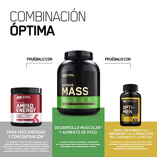 Optimum Nutrition ON Serious Mass Proteina en Polvo Mass Gainer Alto en Proteína, con Vitaminas, Creatina y Glutamina, Chocolate, 16 Porciones, 5.45 kg, Embalaje Puede Variar