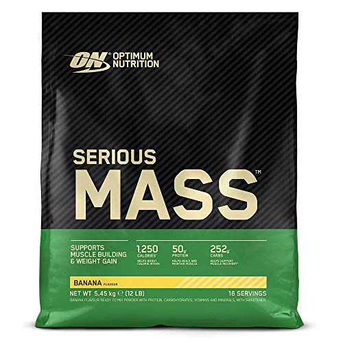 Optimum Nutrition ON Serious Mass Proteina en Polvo Mass Gainer Alto en Proteína, con Vitaminas, Creatina y Glutamina, Plátano, 16 Porciones, 5.45 kg, Embalaje Puede Variar