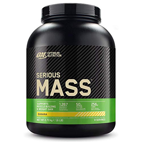 Optimum Nutrition ON Serious Mass Proteina en Polvo Mass Gainer Alto en Proteína, con Vitaminas, Creatina y Glutamina, Plátano, 8 Porciones, 2.73kg, Embalaje Puede Variar