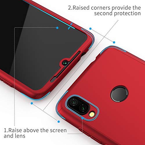 ORETECH Funda Xiaomi Redmi Note 7, Carcasa Redmi Note 7 Case Cover 360 Grados con [2 x Cristal Protector de Pantalla de Vidrio Templado][Ligera] Ultra Delgado Funda para Xiaomi Redmi Note 7 -Rojo