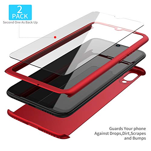 ORETECH Funda Xiaomi Redmi Note 7, Carcasa Redmi Note 7 Case Cover 360 Grados con [2 x Cristal Protector de Pantalla de Vidrio Templado][Ligera] Ultra Delgado Funda para Xiaomi Redmi Note 7 -Rojo