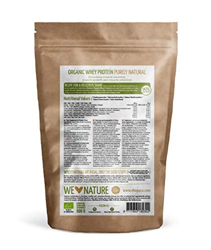 Organic Whey Protein - Purely Natural - 80% Proteína - Proteína de suero Orgánico - Sin Aditivos - Libre de GMO - Sin Soja - 500g