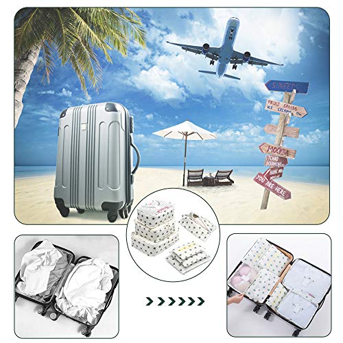 Organizador de Equipaje,LOSMILE 7 en 1 Set Impermeable Organizadores de Viaje para Maletas,3 Cubos de Embalaje +3 Bolsas de Almacenamiento+1 Saco de Zapatos.(Blanco-Cactus) Organizador de Equipaje,LOSMILE 7 en 1 Set Impermeable Organizadores de Viaje para Maletas,3 Cubos de Embalaje +3 Bolsas de Almacenamiento+1 Saco de Zapatos.(Blanco-Cactus)