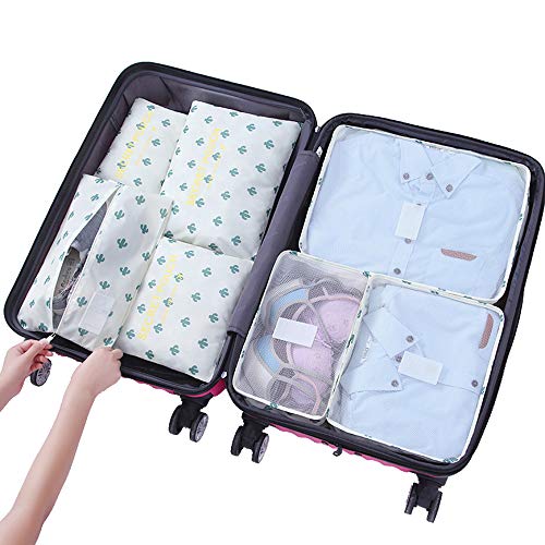 Organizador de Equipaje,LOSMILE 7 en 1 Set Impermeable Organizadores de Viaje para Maletas,3 Cubos de Embalaje +3 Bolsas de Almacenamiento+1 Saco de Zapatos.(Blanco-Cactus) Organizador de Equipaje,LOSMILE 7 en 1 Set Impermeable Organizadores de Viaje para Maletas,3 Cubos de Embalaje +3 Bolsas de Almacenamiento+1 Saco de Zapatos.(Blanco-Cactus)