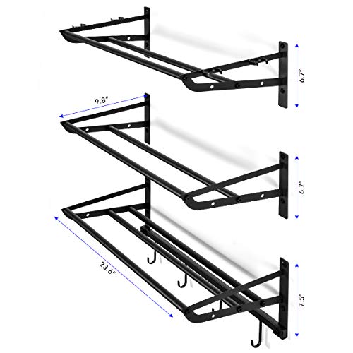 Organizador de equipo de almacenamiento ajustable de 3 niveles para colgar en la pared, organizador de equipo con gancho para baloncesto, fútbol, voleibol, ejercicio, pelota medicinal, color negro