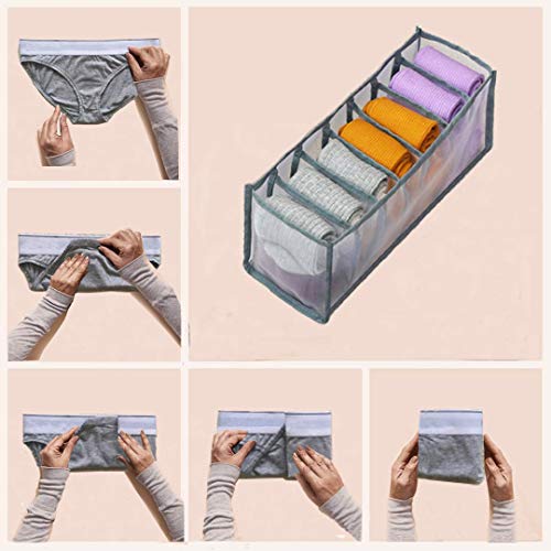 Organizador de Ropa Interior para Cajones Cajas Plegables de Malla de Tela para Calcetiones Medias (Gris)