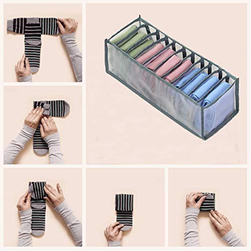 Organizador de Ropa Interior para Cajones Cajas Plegables de Malla de Tela para Calcetiones Medias (Gris)