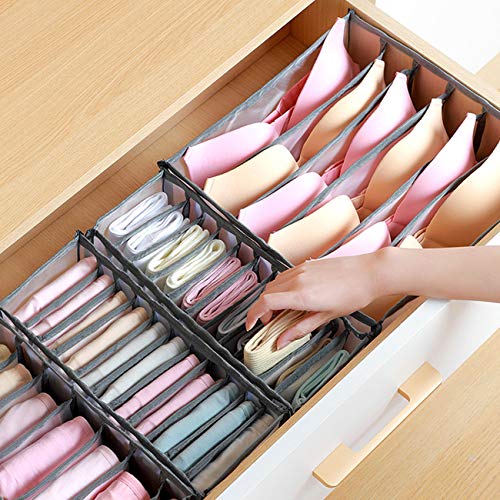 Organizador de Ropa Interior para Cajones Cajas Plegables de Malla de Tela para Calcetiones Medias (Gris)